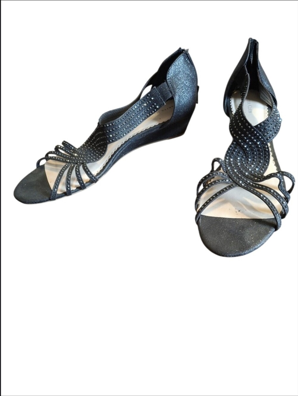 Charter Club Women Size 12 Black Rhinestone Wedge Sandals Dress Evening Shoes
